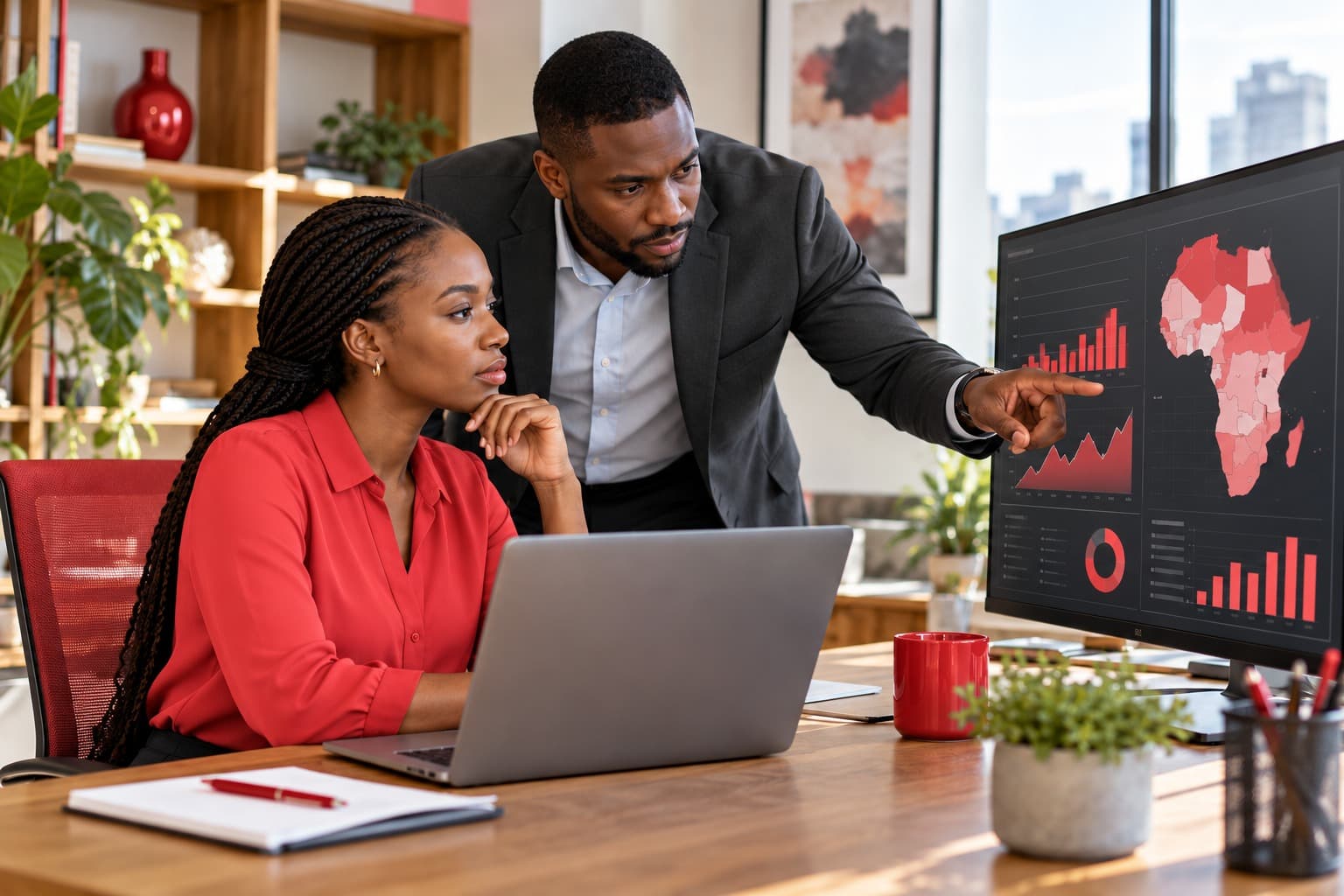 Illustrative analysts reviewing African market data